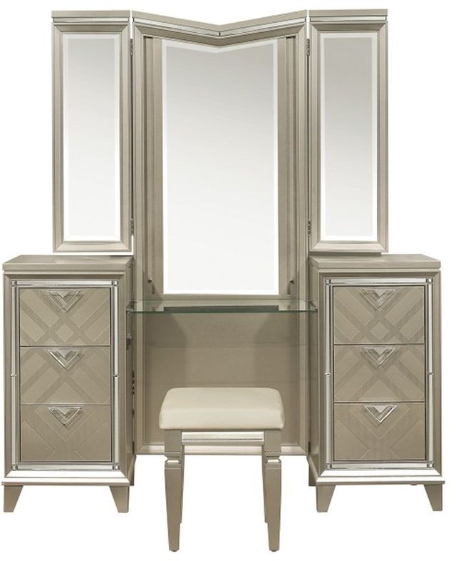 Bijou Champagne Vanity Dresser With Mirror 1522 15wf American Furniture Galleries Sacramento Ca