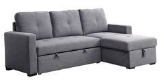 Canapé-lit sectionnel avec chaise longue à rangement réversible Carlton en tissu gris - Mazin Furniture