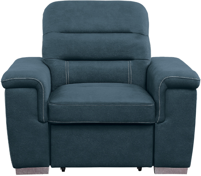 Homelegance Alfio Blue Chair With Pull-Out Ottoman