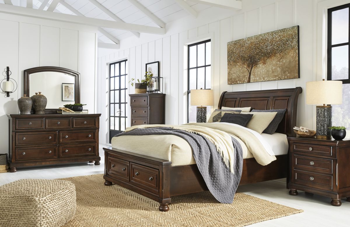 Millennium® By Ashley® Porter Rustic Brown Sleigh Storage Bed | Old ...