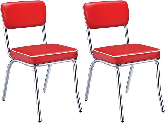 Coaster® Retro Set of 2 Red And Chrome Side Chairs-0