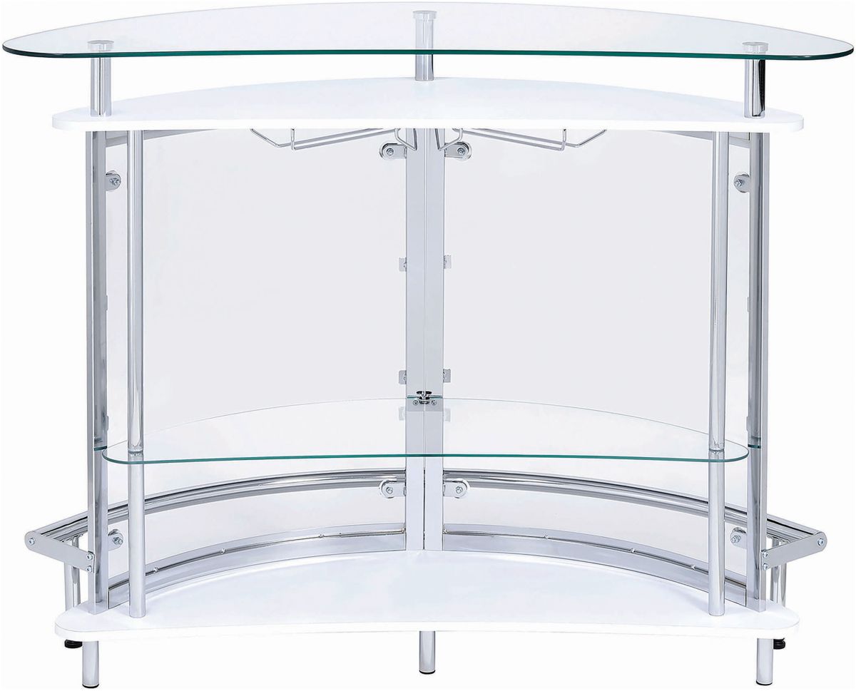 Coaster® CoasterEssence White And Chrome 2-Tier Bar Unit