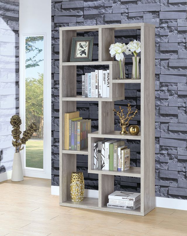 Coaster® Grey Driftwood 10-Shelf Geometric Bookcase 4