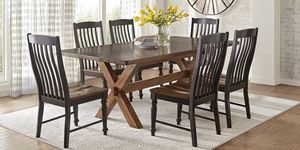 Twin Lakes Brown 84 in. Table and 4 Black Slat Back Chairs