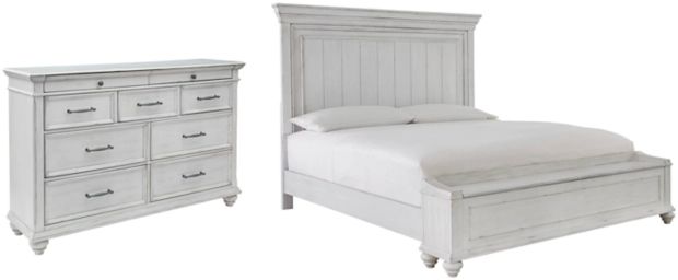 Benchcraft® Kanwyn 4-Piece Whitewash King Panel Bed Set