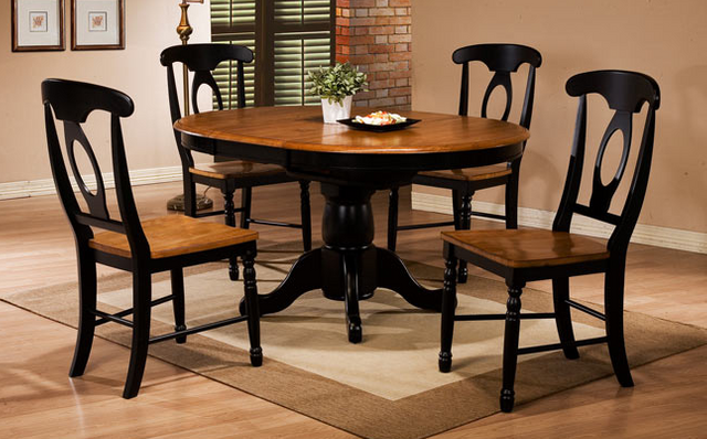 Winners Only® Quails Run Almond 42" Round Pedestal Table with 15" Butterfly Leaf and Ebony Base