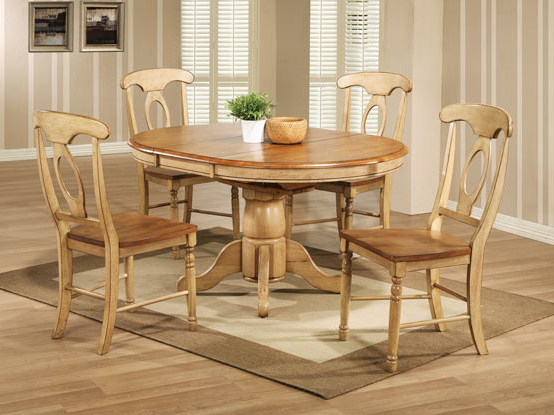 Winners Only® Quails Run Almond/Wheat 57" Pedestal Table with 15" Butterfly Leaf