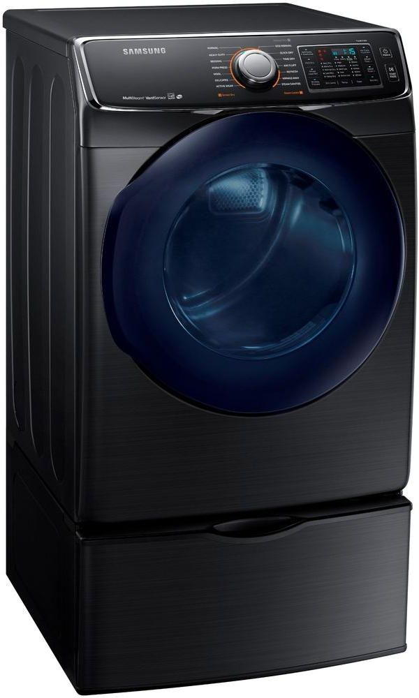Samsung Black Stainless Washer Gas Dryer and Pedestals WF50K7500AV DV50K7500GV 