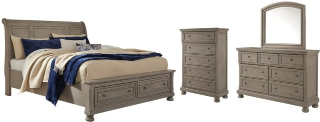 Signature Design by Ashley® Lettner 4-Piece Light Gray Queen Storage Sleigh Bed Set