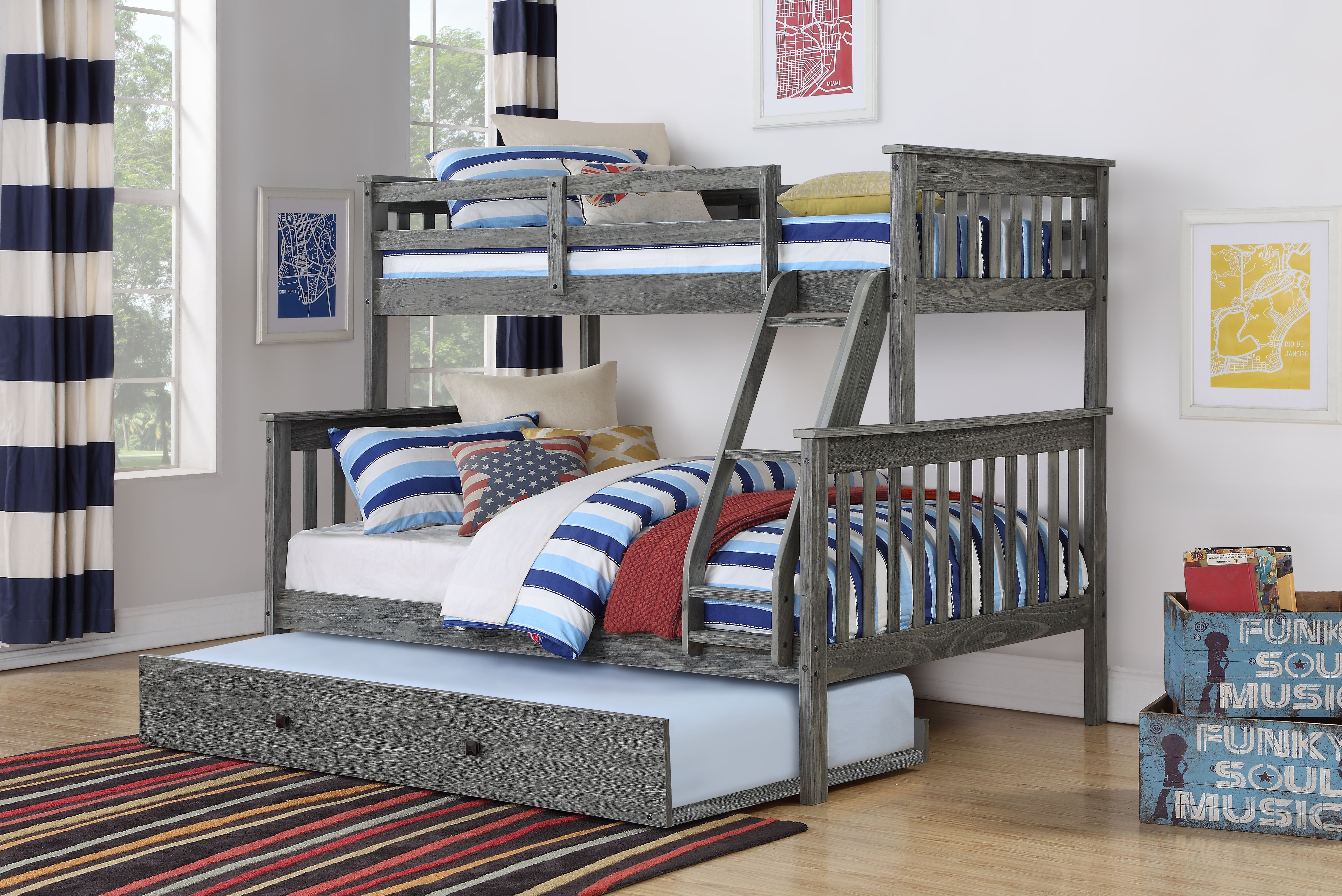 Donco Trading Company Twin Over Full Mission Bunk Bed with Trundle Bed