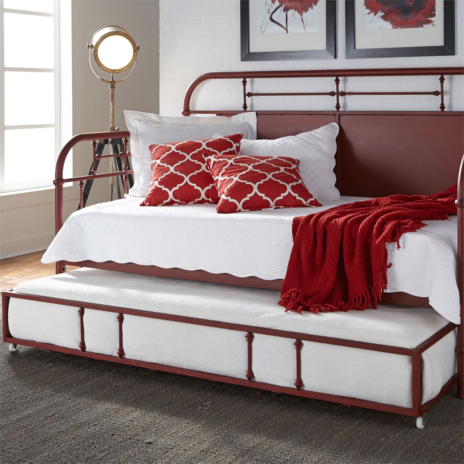 Liberty Furniture Vintage Red Twin Metal Day Bed with Trundle