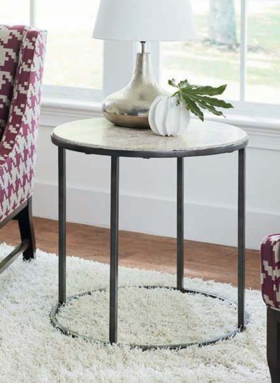 Hammary® Modern Basics Brown Marble Top Round End Table with Gunmetal Base-1