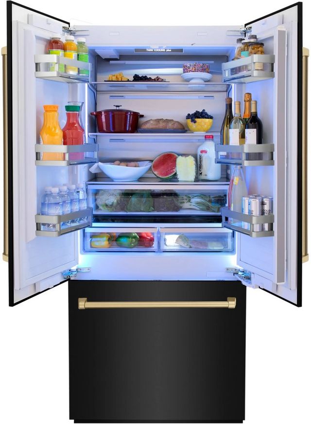 ZLINE Autograph Edition 36 In. 19.6 Cu. Ft. Black Stainless Steel Built In Counter Depth French Door Refrigerator-2