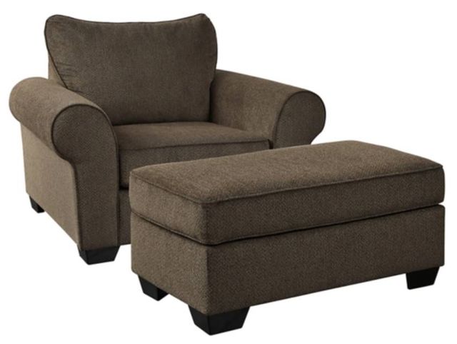 Benchcraft® Nesso 2-Piece Walnut Chair and Ottoman Set 0