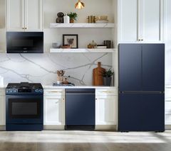 SAMSUNG 4 Piece BESPOKE Kitchen Package with a 29 Cu Ft 4-Door Flex Refrigerator Plus a FREE 10 PC Luxury Cookware Set and a FREE $200 Furniture Gift Card
