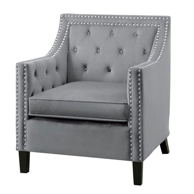 Homelegance Grey Velvet Accent Chair With Nailhead Trim-1