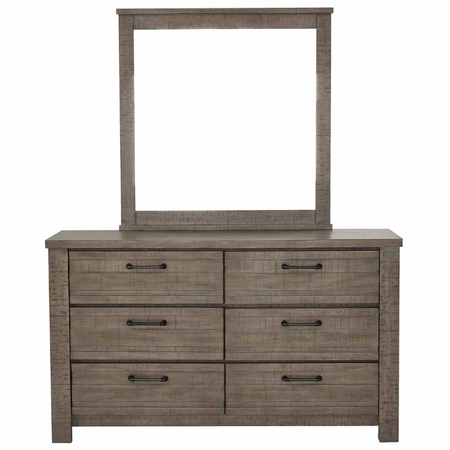 Samuel Lawrence Furniture Ruff Hewn Gray Dresser & Beveled Mirror-0