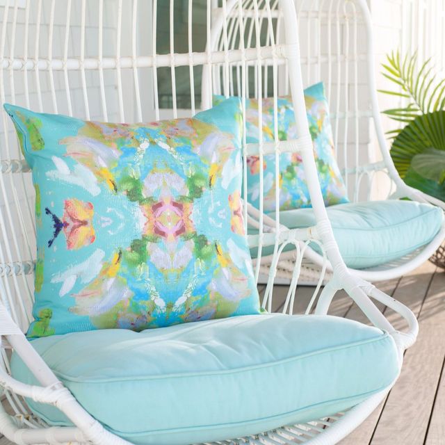 Laura Park Designs Stained Glass Turquoise Outdoor Pillow Miskelly