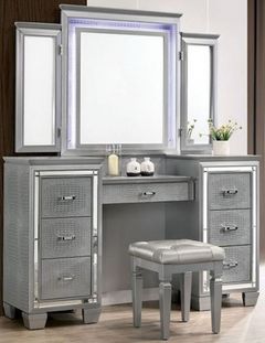 Furniture of America® Tasmin Silver Vanity with Stool Set