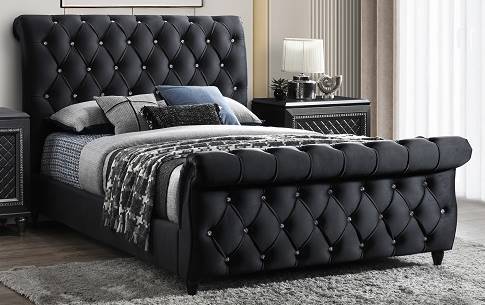 Crown Mark Kyrie Black Upholstered King Panel Bed | Colder's 