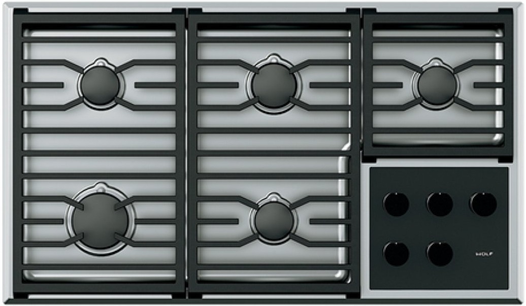 Wolf® 36" Stainless Steel Transitional Gas Cooktop