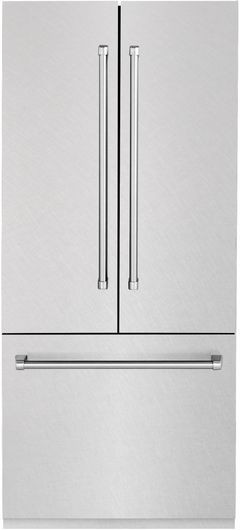 ZLINE 36 In. 19.6 Cu. Ft. DuraSnow® Stainless Steel Built In French Door Refrigerator 