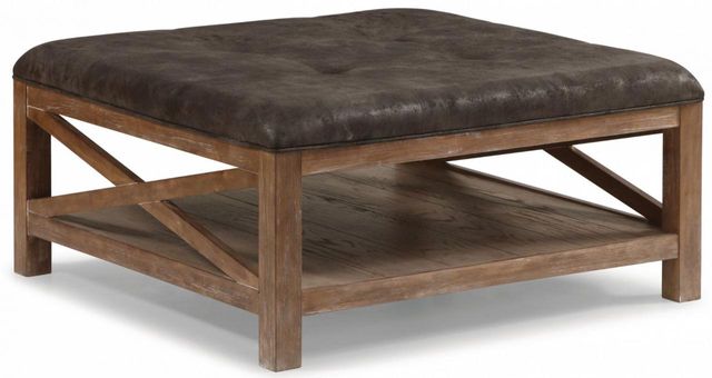 Flexsteel® Hampton Rustic Brown Dark Square Cocktail Ottoman with Casters