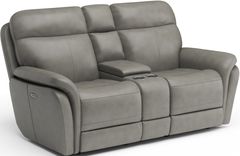 Flexsteel® Zoey Gray Power Reclining Loveseat with Console and Power Headrests