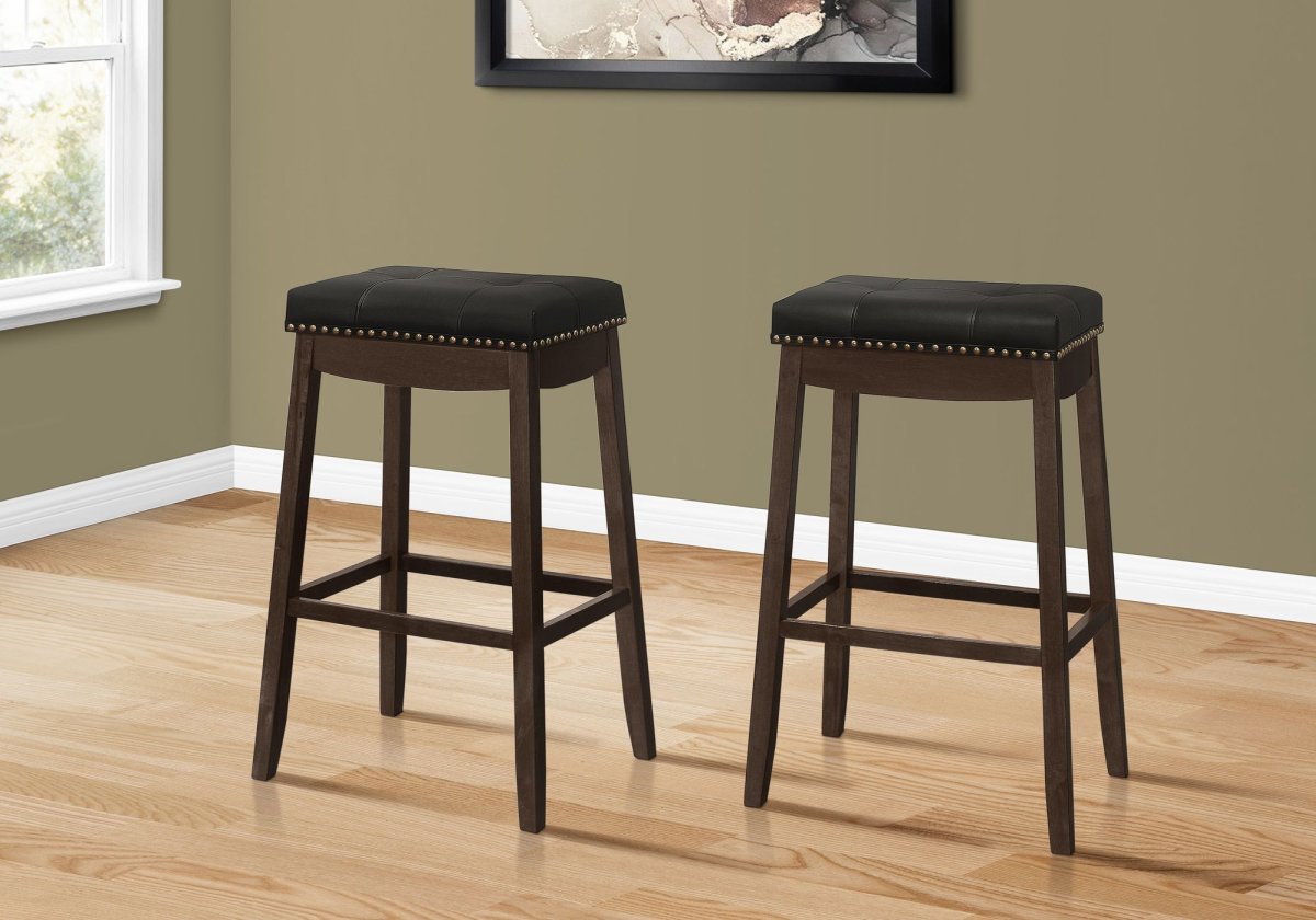 Bar Stool Set Of 2 Bar Height Saddle Seat Wood Pu Leather Look Black Brown Transitional