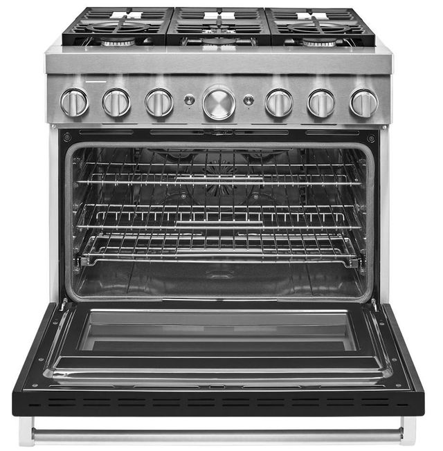 KitchenAid® 36" Imperial Black Commercial-Style Free Standing Dual Fuel Range 1