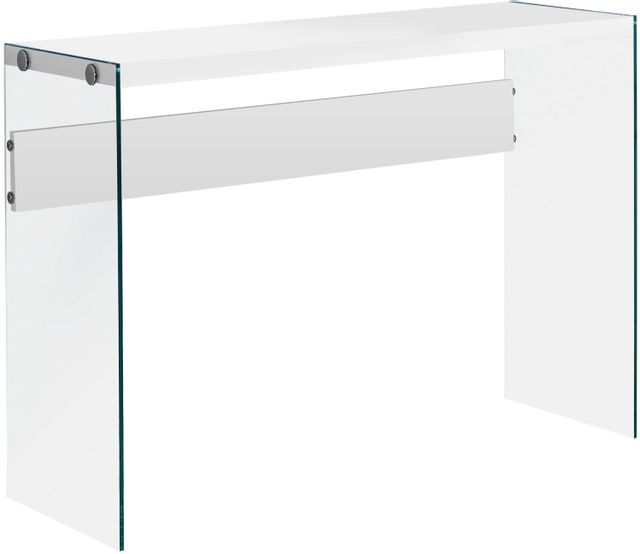 Monarch Specialties Inc. Glossy White 44"  Accent Console Table with Tempered Glass Frame 