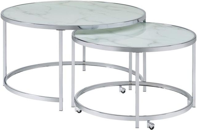 Coaster Home Furnishings Round White and Chrome Nesting Coffee Table 