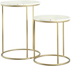 Coaster® Vivienne White/Gold 2-Piece Round Marble Top Nesting Tables