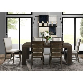 Elements Grady Dining Table, 4 Slat Back Side Chairs & 2 Upholstered Host Chairs