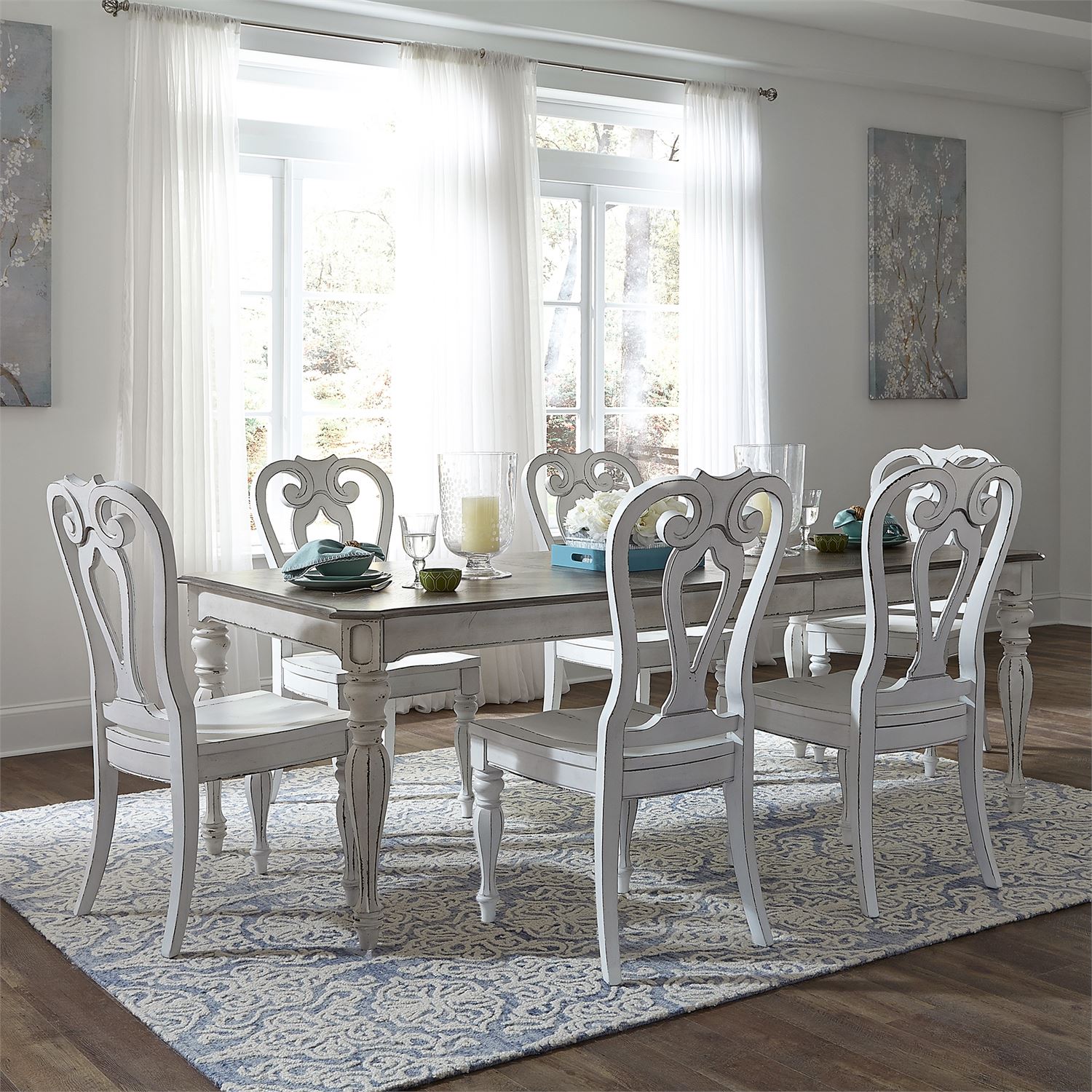 Liberty Furniture Magnolia Manor Opt 7 Piece Antique White Rectangular Table Set