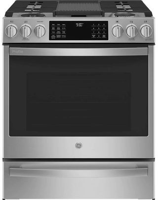 Open Box **Scratch and Dent** GE Profile™ 30" Fingerprint Resistant Stainless Steel Slide In Dual Fuel Natural Gas Range