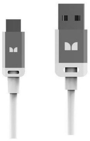 Monster® 3' Mobile High Performance USB A 2.0/Micro USB B Cable-White/Silver