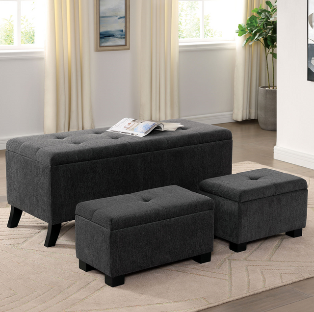 Furniture of America® Clio Gray Storage Bench with Ottoman 4
