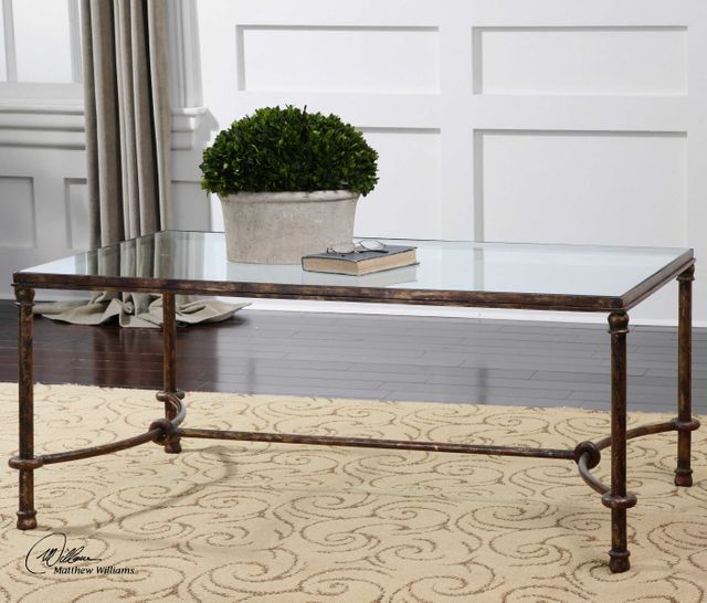 Uttermost® Warring Glass Top Coffee Table with Rustic Bronze Frame-1