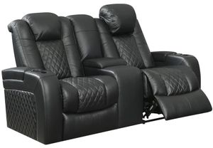 Lambor Furnishings Transformer Black Power Reclining Loveseat with Console and Power Headrest