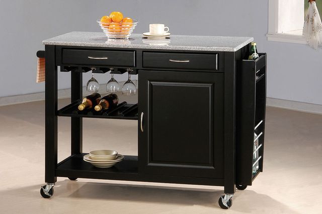 Coaster® Black Kitchen Cart With Granite Top 1