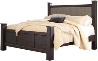 Signature Design by Ashley® Reylow Dark Brown Queen Upholstered Poster Bed