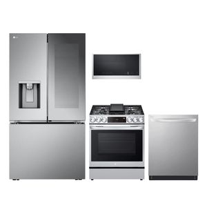 LG 4pc Smart Appliance Package - 25.5 cu.ft. CounterDepth MAX French Door Fridge and InstaView Convection Gas Slide-In Range w/ Air Fry