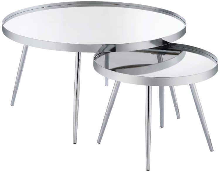 Coaster Kaelyn 2 Piece Chrome Nesting Coffee Table Set Pearls