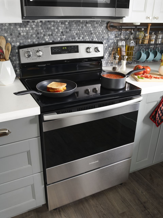Amana® 30" Black on Stainless Free Standing Electric Range- AER6603SFS 8