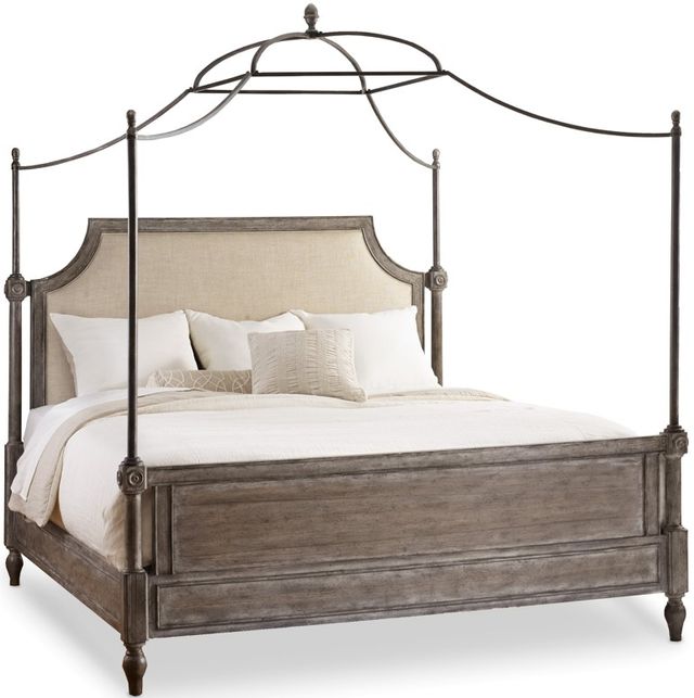Hooker® Furniture True Vintage Soft Driftwood/Whitewash Upholstered King Poster Bed-1