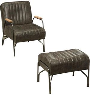 ACME Furniture Sarahi Distress Espresso Top Grain Leather Chair and Ottoman
