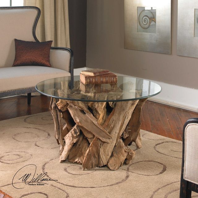 Uttermost® Driftwood Glass Top Small Coffee Table with Natural Base-1