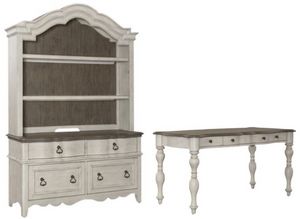 Liberty Chesapeake 3-Piece Taupe/Wirebrushed Antique White Desk and Hutch Set