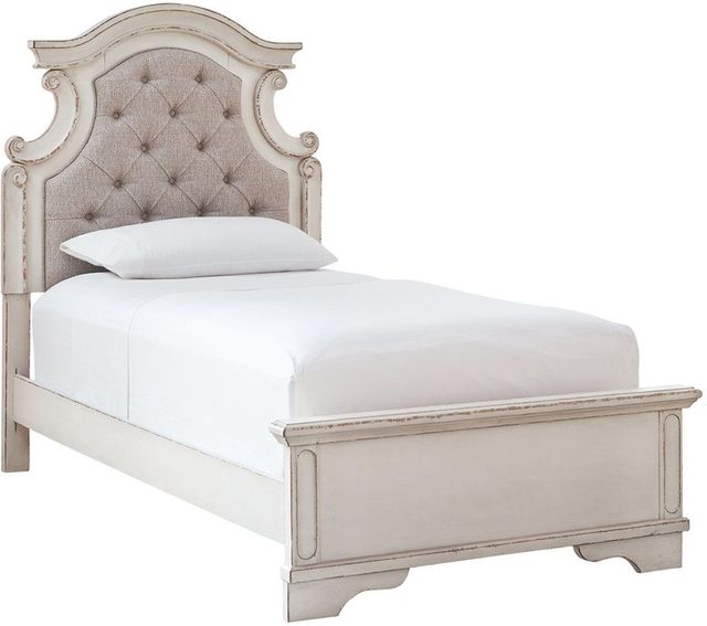 Signature Design by Ashley® Realyn Chipped White Twin Upholstered Panel Bed-0